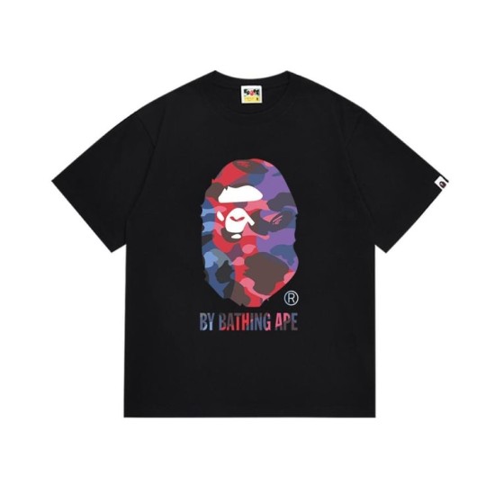 Black BAPE T-Shirt with Multicolor Camo Ape Head and "BY BATHING APE" Logo